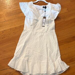 BCBG White Eyelet Mini Dress with Ruffle Hem